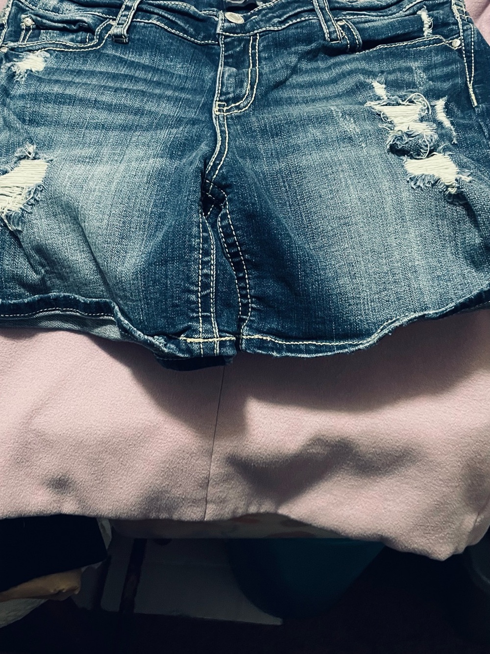 Daytrip Distressed Medium Blue Denim Cutoff Shorts